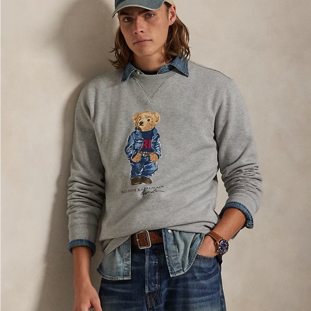 Ralph Lauren Gray Crewneck Sweater with Bear Design